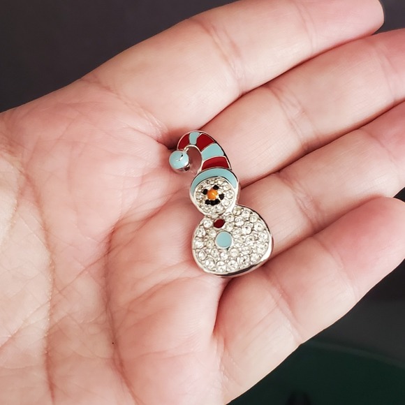 Swarovski‎ Snowman Pin Rhodium Plate Blue & Red Enamel & Clear Crystals NWT Swan - Picture 3 of 10